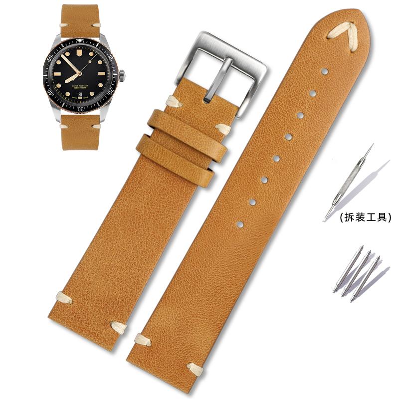 For Oris 65 Genuine Leather Strap Diving Belt Series Copper Ring Bronze Large Crown Tudor Vintage Watch Chain 18mm 20mm 22mm