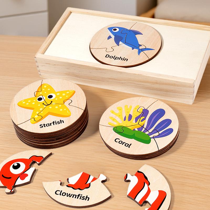 Children Montessori Educational Toys Wooden Circular Puzzle Marine Cognition Matching Game Early Preschool Toys for Kid Learning