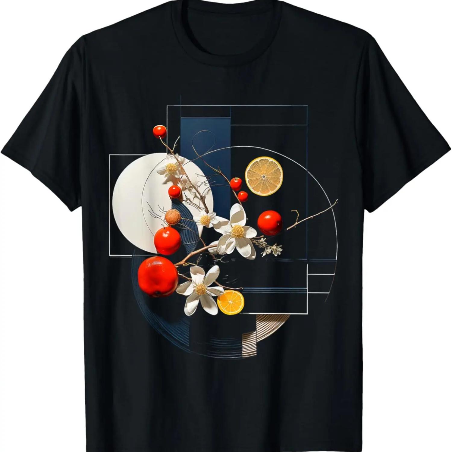 Lemon Flowers Geometric Fruit Art Graphic Motif Lemon T-Shirt XXXXXL чёрный