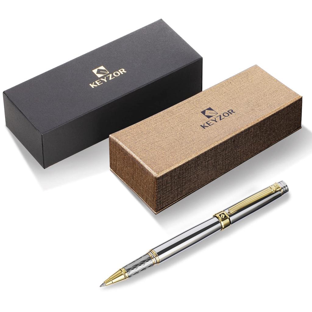 Stylo bille KEYZOR de luxe pour hommes et femmes Superbe stylo de luxe avec encre Schmidt Or 24 carats Stylo roller premium Coffret cadeau pour anniversaire -