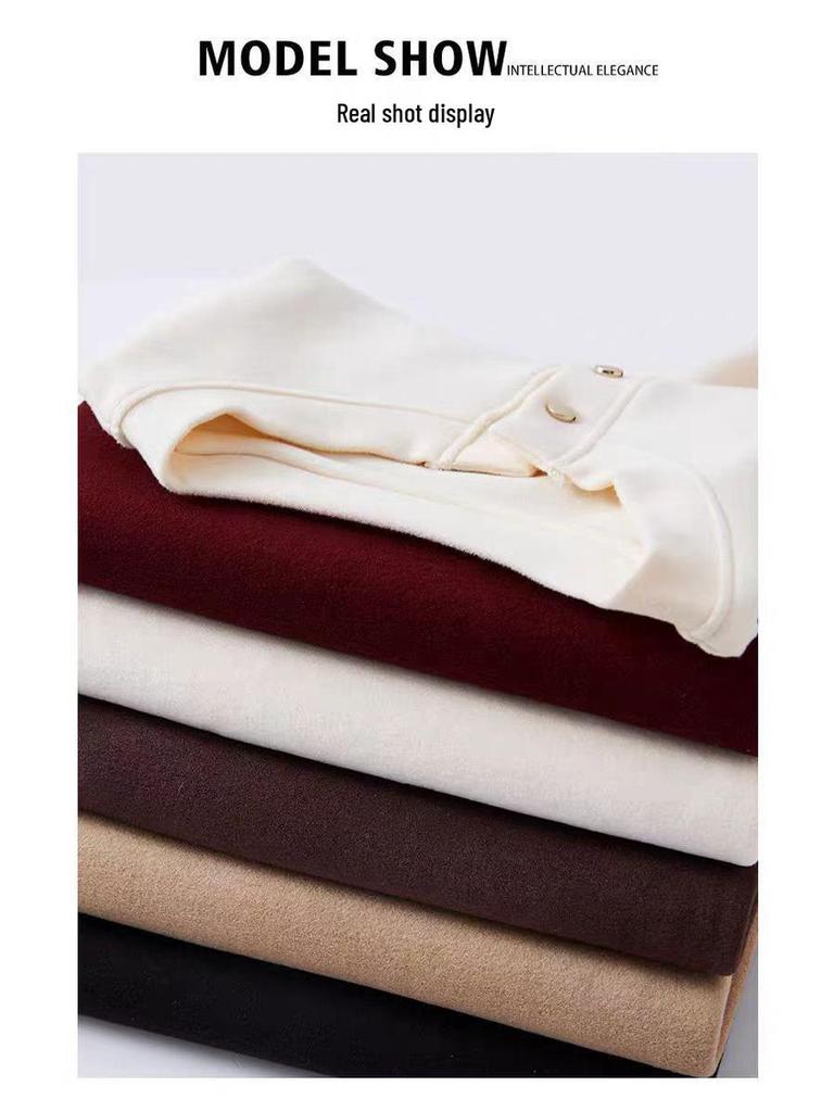 Women's 270g Slimming Long-Sleeve Fleece T-Shirt, Spring/Autumn 2025 Style, Button-Up Round Neck