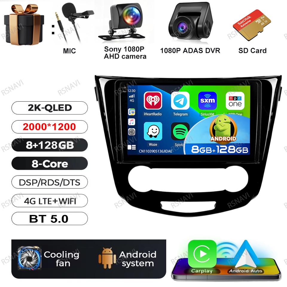 Car Radio Android 16 For Nissan Qashqai 2 J11 X-Trail T32 Rogue 2013-2021 Head Unit GPS Wireless Carplay Auto Autoradio DVD QLED