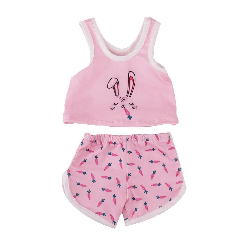 Doll Clothes Pink Skirt Flamingo Bkini,Bunny Hairpin,Shoes For 18Inch American Toy&43cm Baby Doll Accessories Birthday Gift