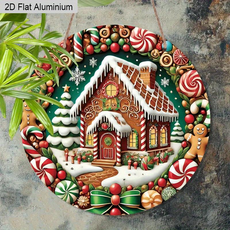2D Flat Aluminium Christmas Sign with Candy House Pattern - Charming Figurine Ornaments - Ideal for Front Door, Wall, Porch, Window Decor - Ideal