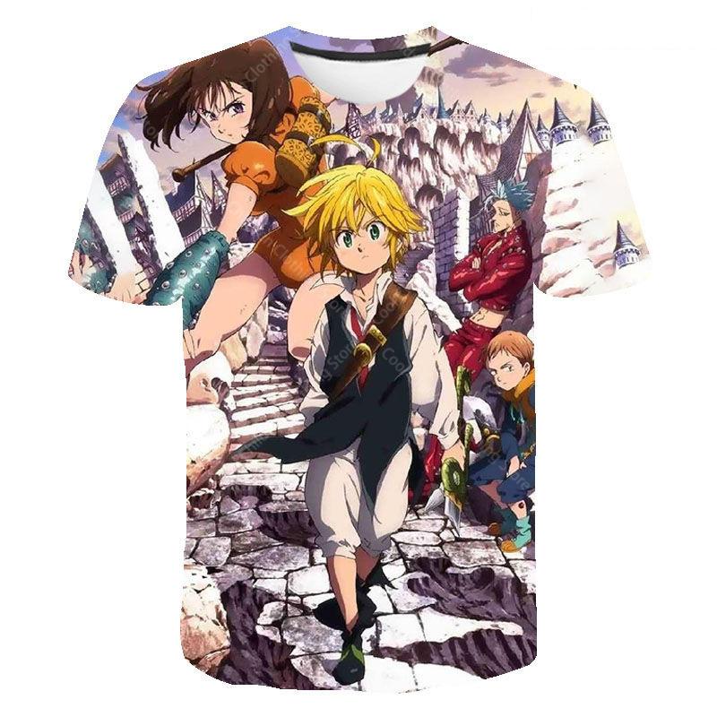 Sieben Todsünden Cartoon Anime Spiel Print Sommer T-Shirt Mode Männer Kinder Lässig Jungen Mädchen Rundhals Eltern-Kind-Kleidung Oberteil