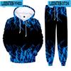 Herren Hoodie Hose Set Blaue Flamme 3D Druck Sets Herren Damen Mode Hoodie +Hose 2teilige Sets Sportlich Lässig Zweiteilige Trainingsanzug Anzüge