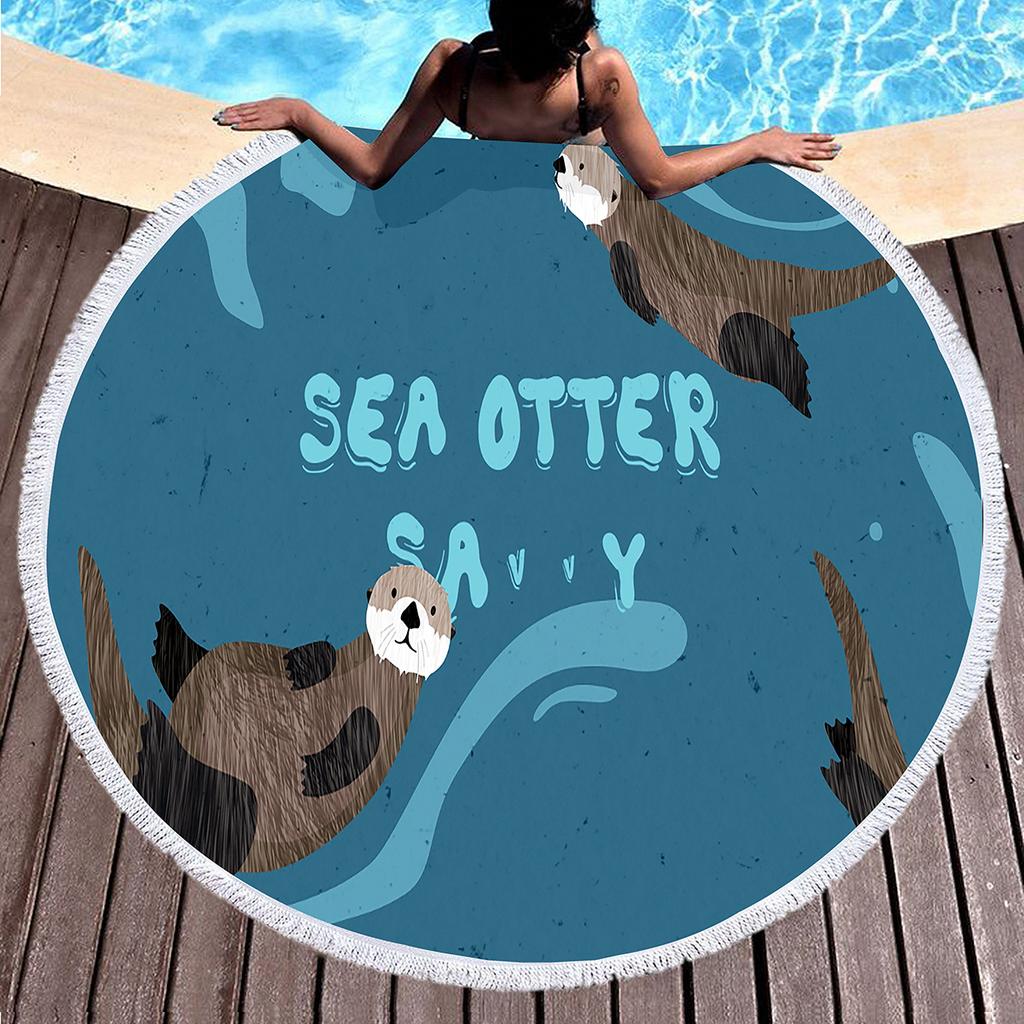Seeotter Rundes Strandtuch mit Quasten Mikrofaser Saugfähig Schnelltrocknend Sandfrei Picknickdecke Meditationsmatte Schwimmbadhandtuch