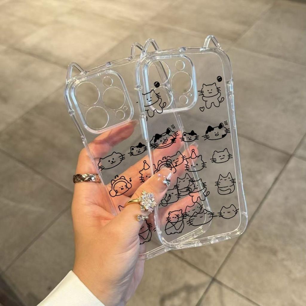 Korean Line Kitten Applies To iPhone17Pro Mobile Phone Case Air Apple 16 Cat Ears 15 Transparent 14 Female 13