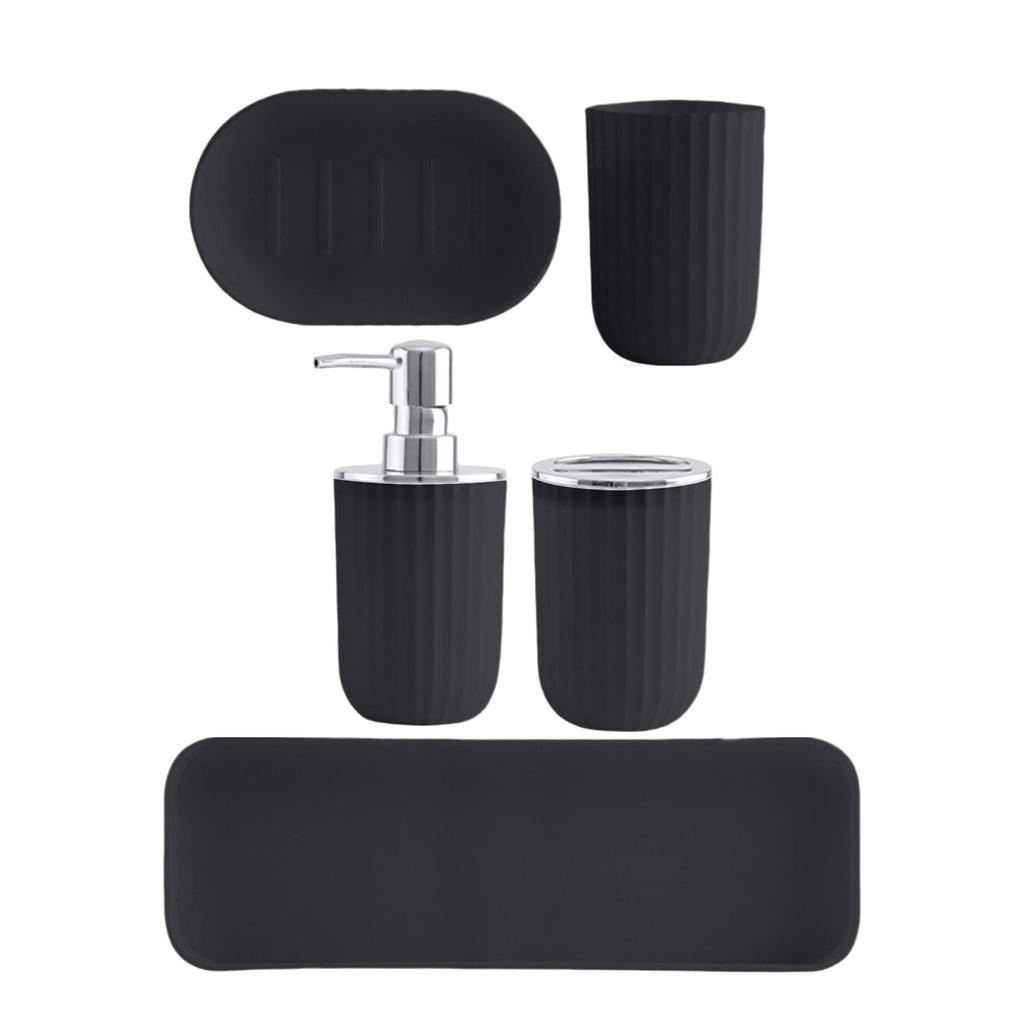 5 Piece Modern Bathroom Accessory Set, with Soap Dispenser Bottle, brush Holder, Tumbler, Dish
