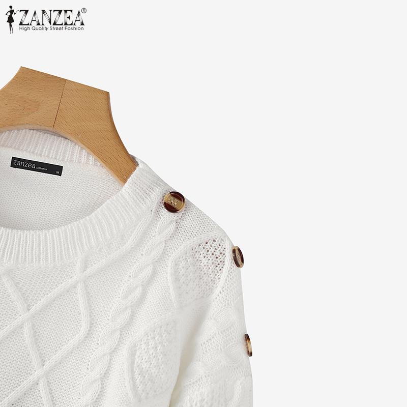ZANZEA Autumn Women O Neck Long Sleeve Striped Texture Casual Knitted Sweaters Jumpers