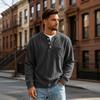 Herren Langarm T-Shirt mit Knopfleiste und Tasche für Freizeit und Sport