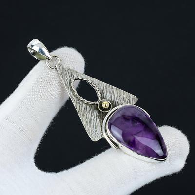 Ciondolo in ametista, gioielli con pietre preziose in ametista naturale, gioielli in argento sterling 925, ciondolo in stile bohémien fatto a mano, ciondolo unisex come regalo