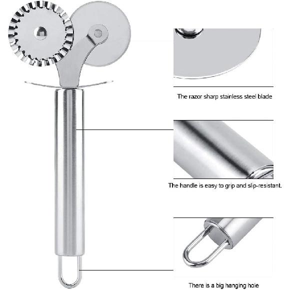 

Кондитерский нож для пиццы из нержавеющей стали, двухколесный, многофункциональный, для пиццы, пирога, корочки, кухонные принадлежности, гаджеты, инструменты