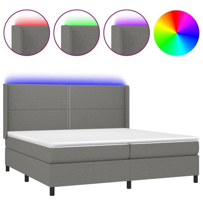VidaXL Sommier à Lattes de Lit avec Matelas LED, Lit Rembourré avec Tête de Lit, Lit Double, Lit Adulte de Chambre, Moderne, 3138262