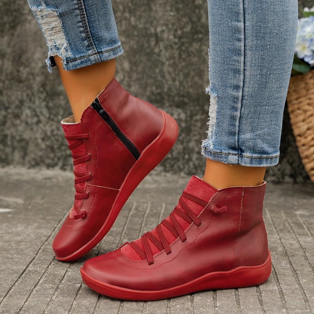 Stilvolle Damen klobige Martin Boots niedrig geschnitten runde Spitze Schnürung in trendigen Farben