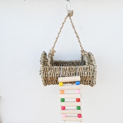 1Pc Parrot Bird Supplies: Straw Woven Hanging Nest with Ladder, Hand-woven Bird Nest, Warm Nest, Toy