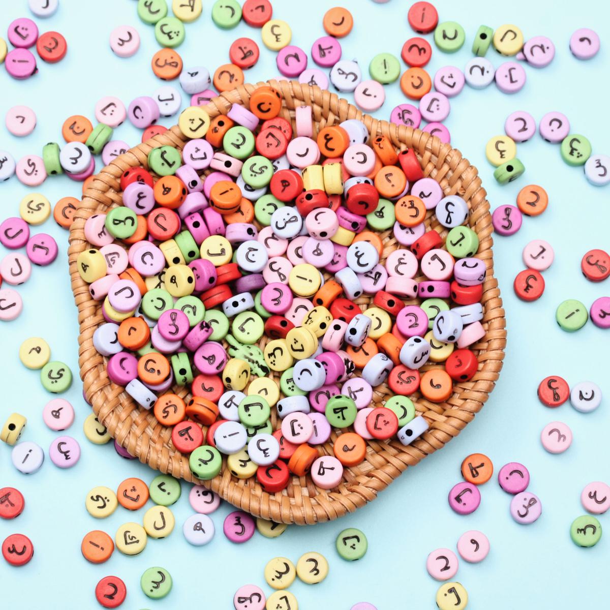 

Плоские бусины ручной работы, ювелирные аксессуары, смешанный арабский алфавит, 200 шт., свободные бусины, 7 мм, разделитель «сделай сам»