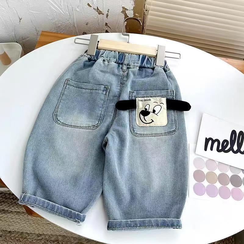 Kids Cartoon Jeans Soft Skin Friendly Loose Elastic Waist Boys Girls Fashionable Long Pants 80