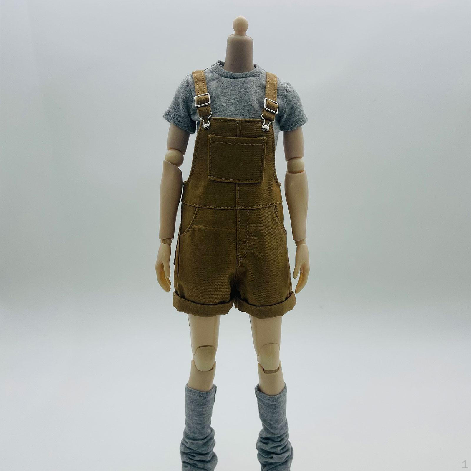 

1/6 Scale Bib Overalls and Shortalls Outfit Cosplay Fashion with Calf Socks Costume for 12 Figures коричневый