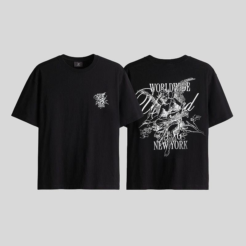 

[United] HM Men s and Women s Band T-shirt Autumn Letters Print Loose American Short Sleeve 0967955