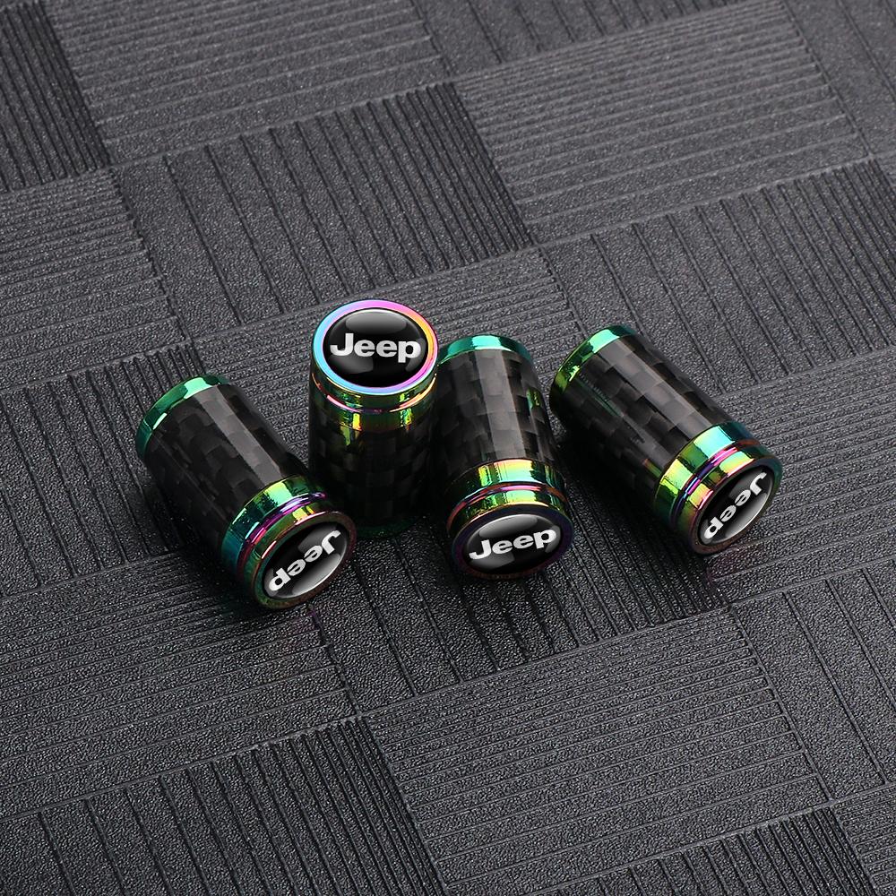 gjzm7 4pcs Carbon Fiber Car Wheel Tires Valve Cap Tyre Rim Stem Cover Auto Accessorie For JEEP GrandCherokee Renegade Wrangler Compass
