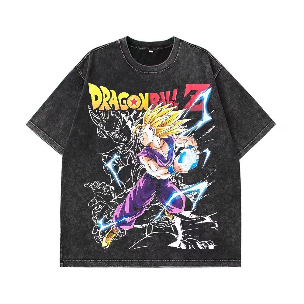 New Vintage Dragon Ball Washed TShirt Unisex Distressed Anime Print Casual Cotton Loose Short Sleeve Tee Streetwear M