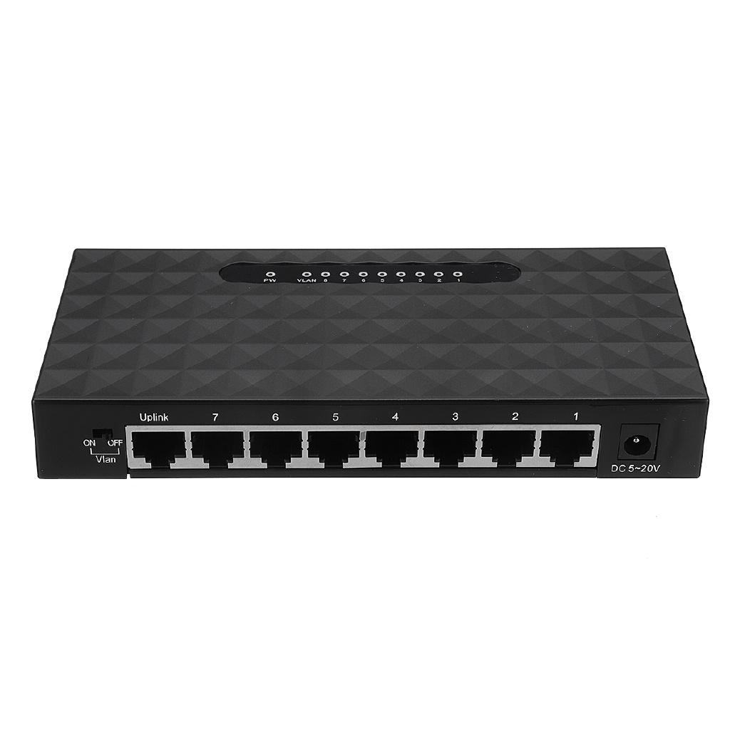 5V 10/100Mbps 8 Ports Gigabit Ethernet Network Switch Internet Hub with Power Adapter for TV Computer Games Black