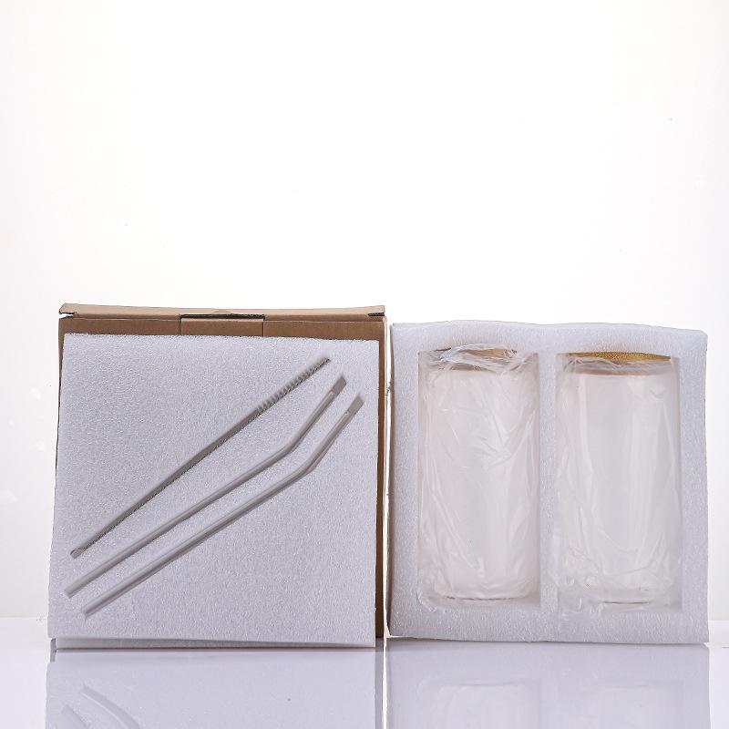 16oz High-Value Transparent Cola Cup with Bamboo Lid & Borosilicate Glass Straw, Logo Printed.