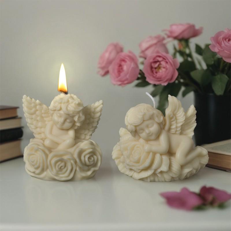 Angel Aromatherapy Candle - Smokeless Soy Wax with Little Angel Ornaments for Birthday or Full Moon Souvenir Atmosphere