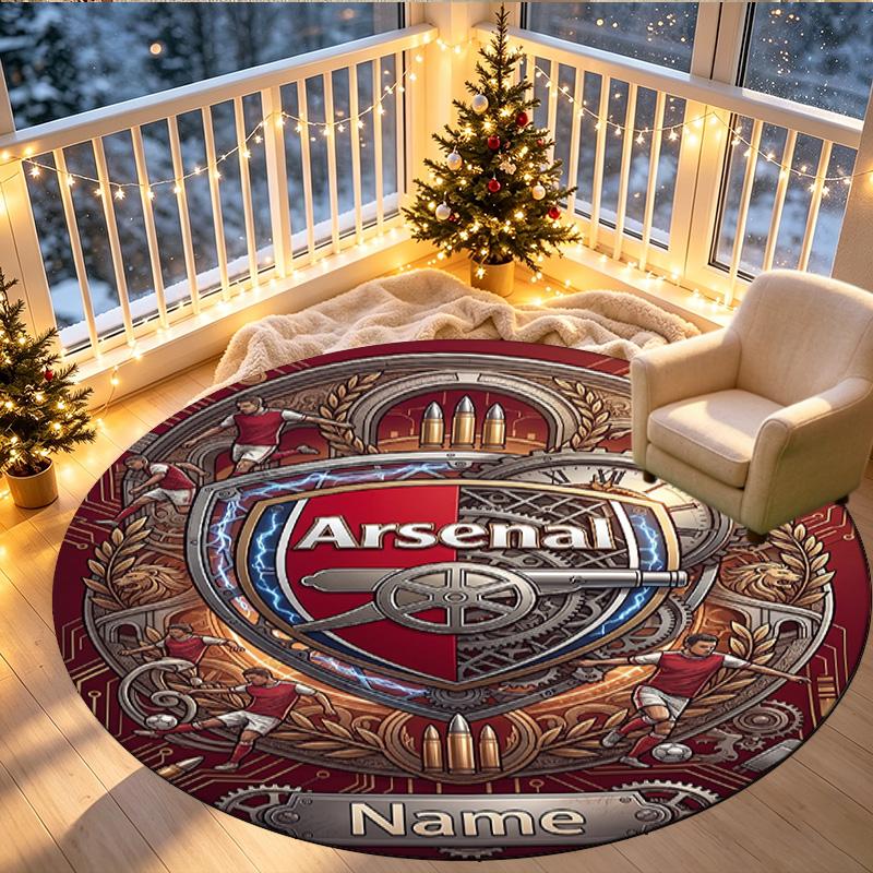 Custom Name Personalized Arsenal F.C Print Round Rug, Versatile Home Decor Carpet, for Playroom, Apartment, Balcony, Entryway, Hallway Gift