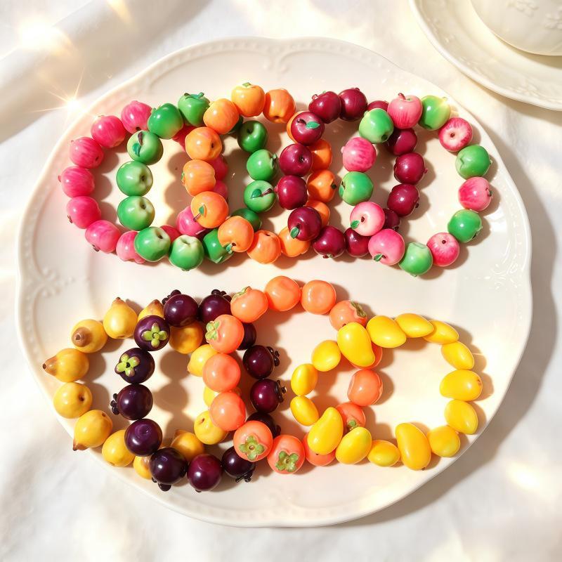 3D Simulation Fruit Beaded Bracelet Resin Pear Charms Adjustable Chain For Teen Girls Daily Party Wear Jewelry Accessories