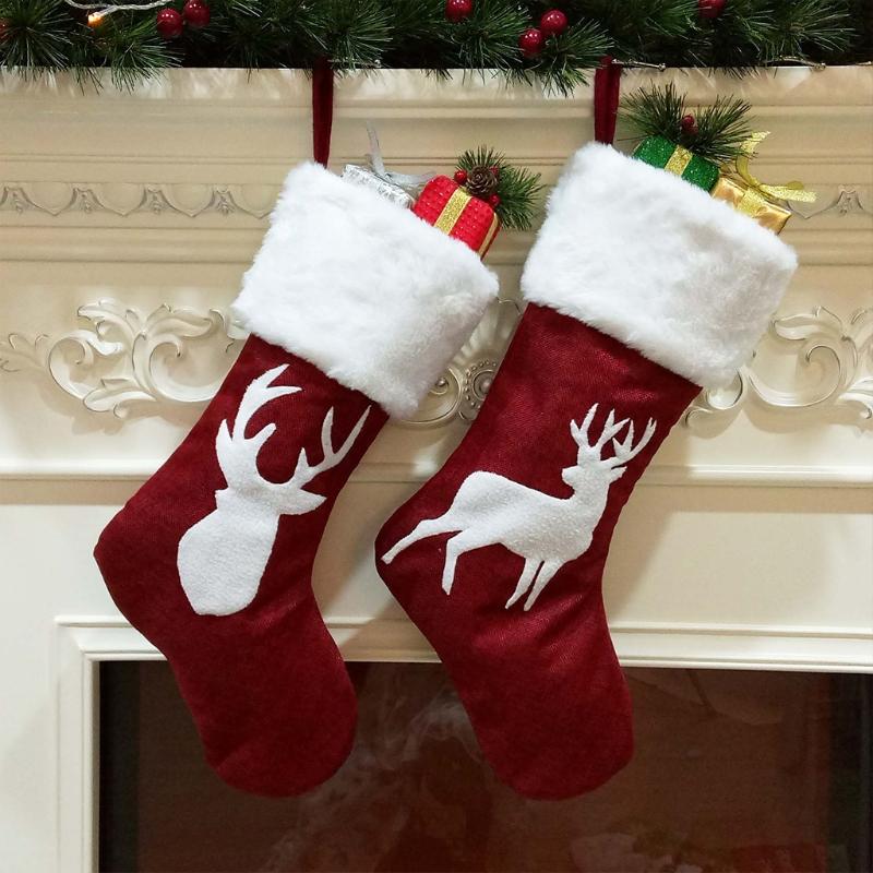 Christmas Stockings Hanging Socks Snowflake Elk Deer Tree Hanging Candy Gift Bag Xmas Tree Ornament Home Decorations