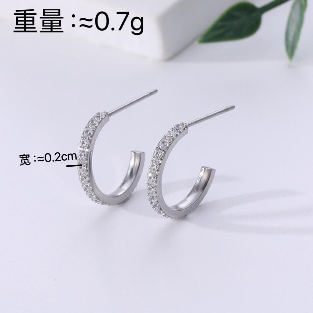 Personalized Design Earrings Fashion Zircon Titanium Steel Earrings Plated 18K Gold Hip Hop C Earrings