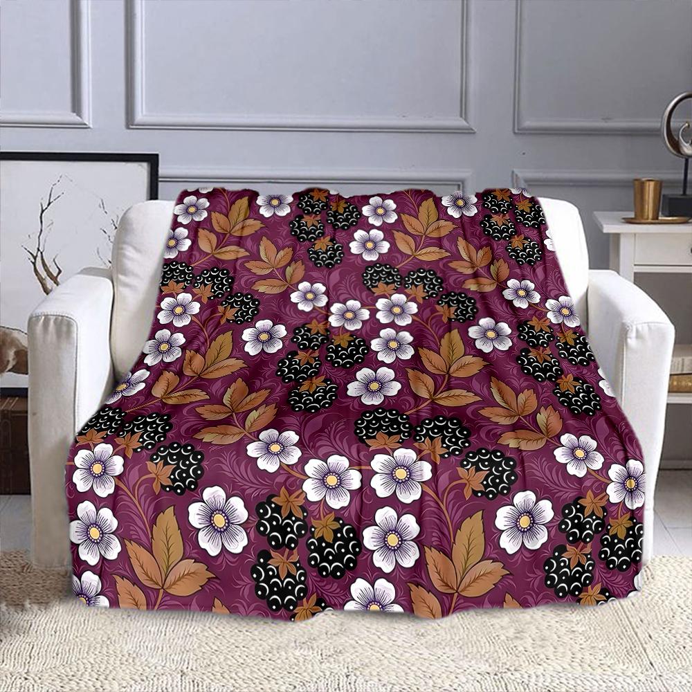 Purple Floral and Blackberry Pattern Patterned flannel blanket perfect for the bedroom living room, sofa, or a little nap