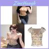 Polyester Floral Offshoulder Short Sleeve Crop Top For Summer Fashionistas