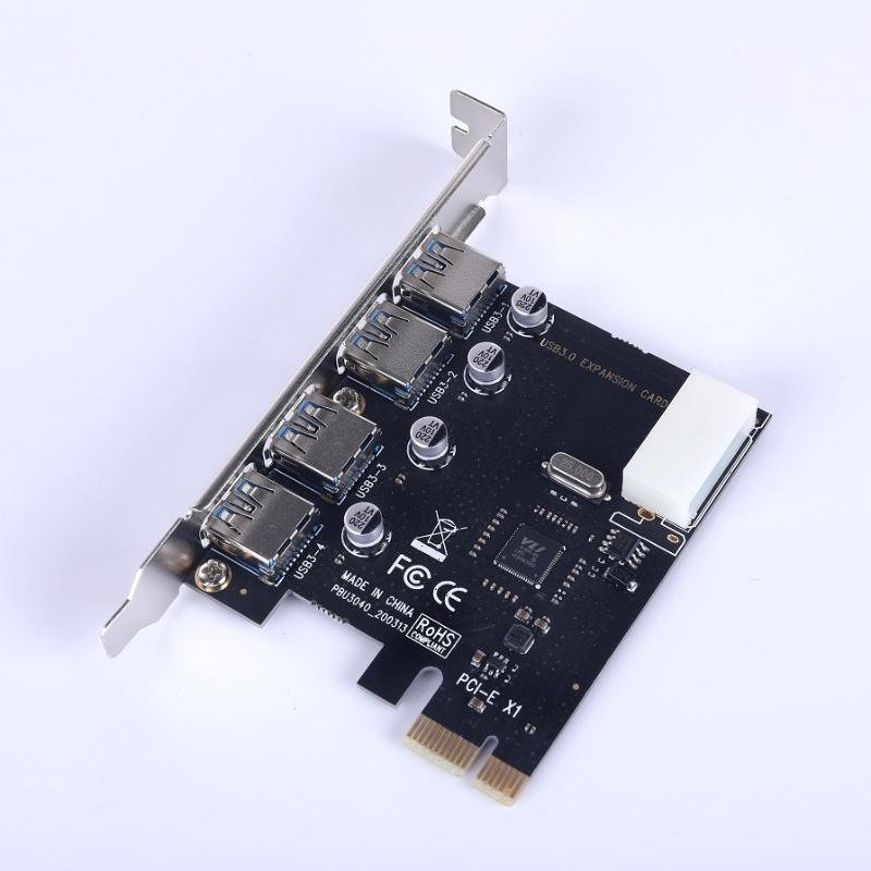 1Pcs Pci Express Pcie Usb 3.0 Hub Adapter 4 Port Usb 3.0 Pci-E Expansion Card 4-Port Usb3.0 Controller Diy Accessories