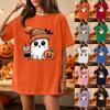Women's Short Sleeve Halloween Print T-Shirt Round Neck Casual Top for Daily Wear