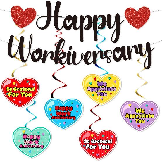 Happy Work Anniversary Decorations Glitter Happy Workiversary Banner Colorful We Appreciate You Hanging Swirls Office Anniversary Party Decor for