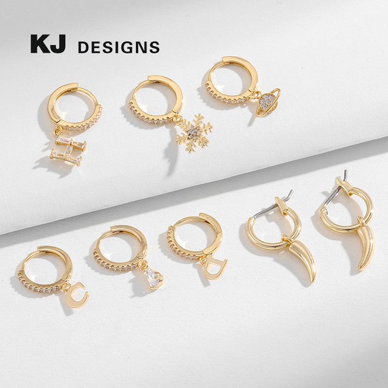 

Kenget Gold Copper Plated Earrings Set: Letter, Snowflake, and Chili Studs