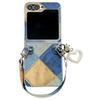 For Samsung Galaxy Z Flip5 5G Case Retro Rhombus PU+PC Phone Cover with Love Pendant and Strap