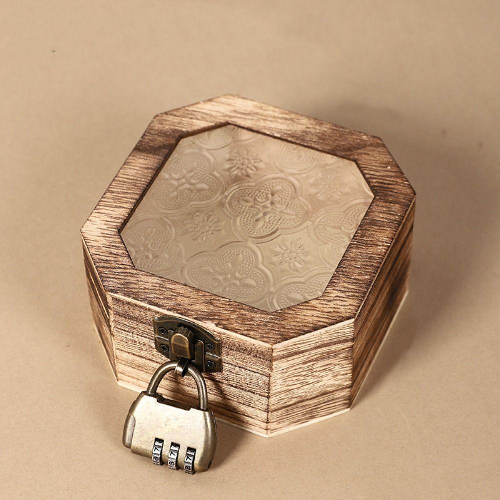 With Lock Vintage Jewelry Organizer Frosted Glass Treasure Decorative Box Home Decoration