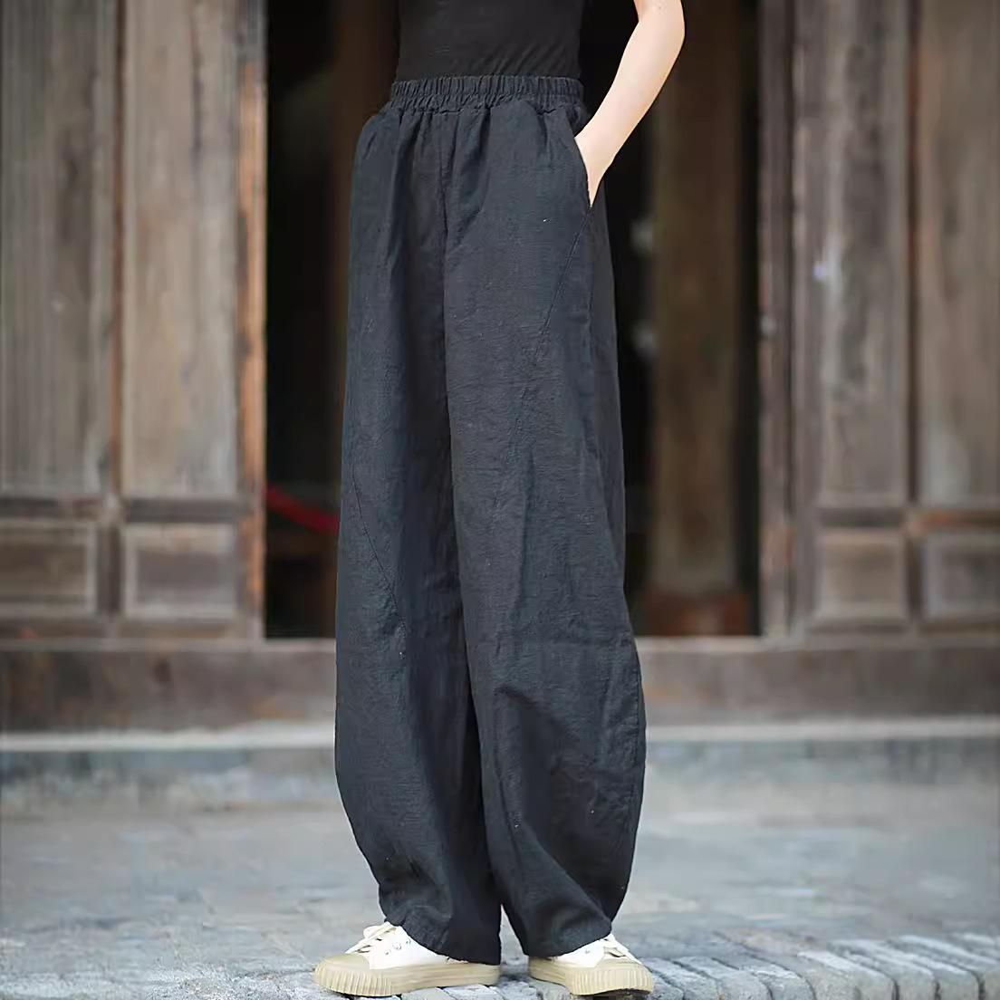 

Johnature Модные повседневные винтажные нишевые шаровары женские осенние корейские свободные ретро-брюки с эластичной резинкой на талии M чёрный