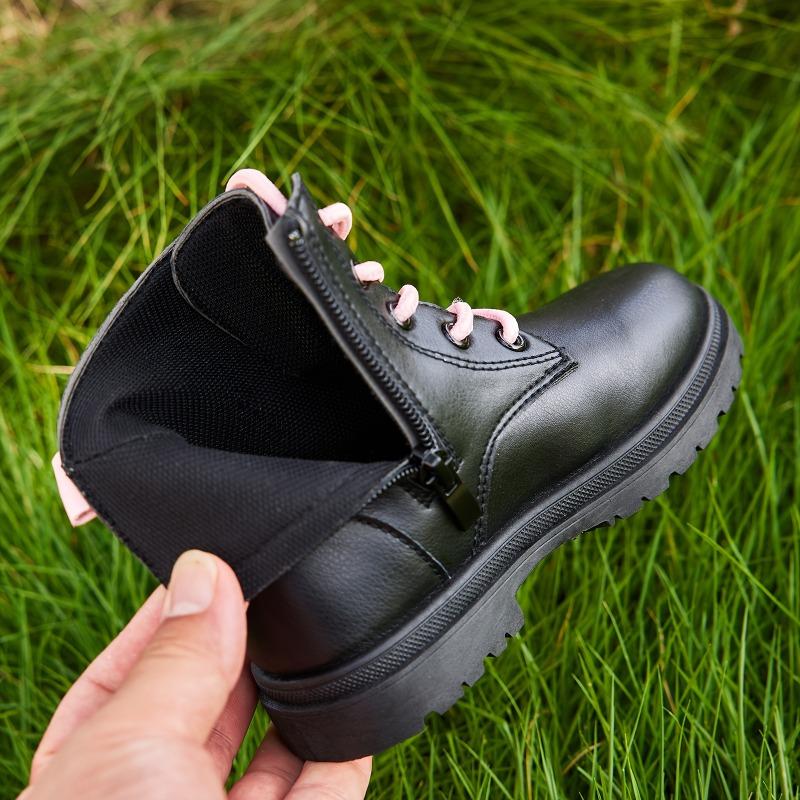 Adorable Heart Non Slip Ankle Boots Girls Boys Lightweight Durable PU Rubber Outdoor Hiking Shoes Zipper Closure Pink Black Fall Winter Casual