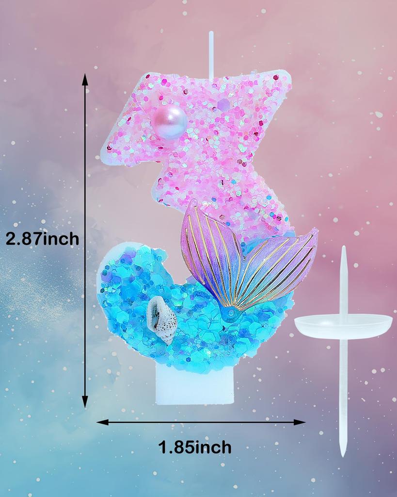 11pcs Mermaid Themed Birthday Candles,Number 0-9 Girls Glitter Birthday Party Supplies,Anniversary Party Decor, Cake Decorations