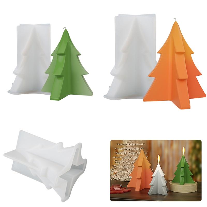 3D Christmas Tree Silicone Mold Flexible Candle Mould Xmas Pine Tree Molds DIY Cake Decor Home Party Holiday Cake Decor