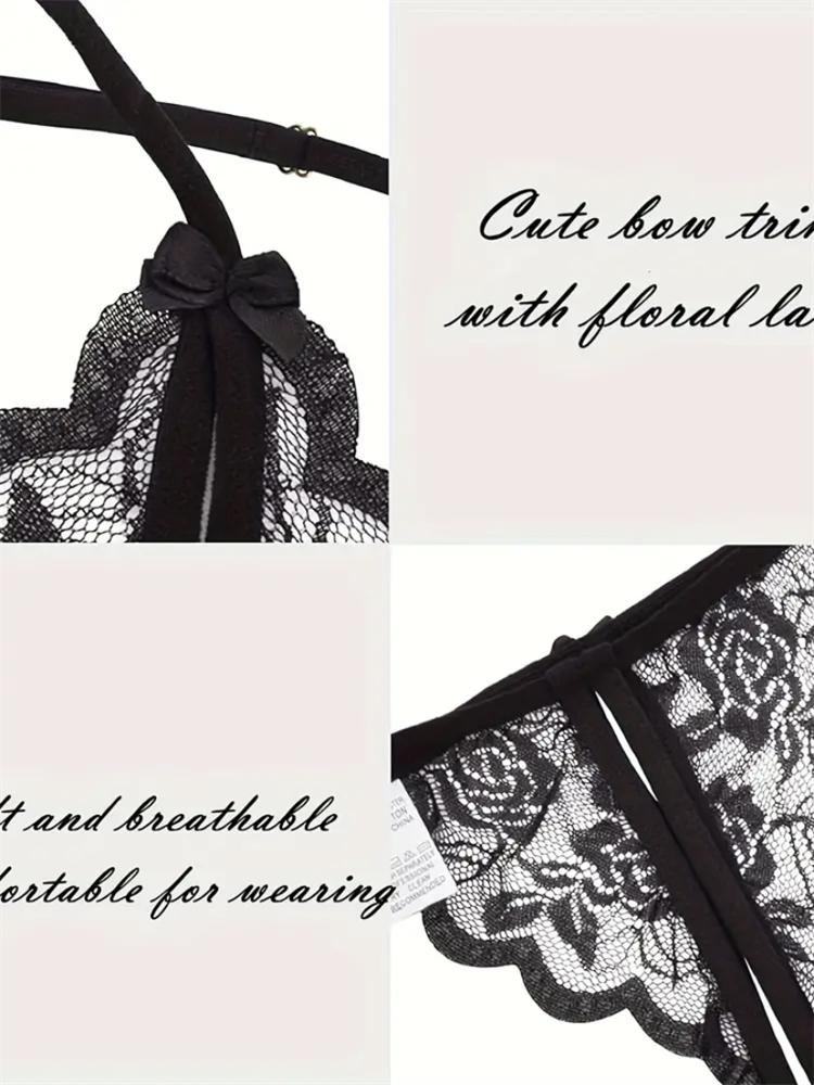 Seductive Lace Deep V Lingerie Set Soft Intimates Bra Open Crotch Thong Womens Complete Underwear Set Erotic Costumes Temptation