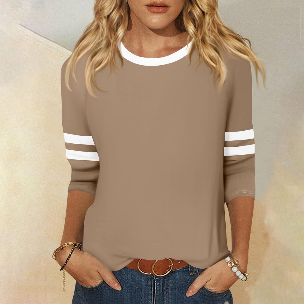 Dames T-skjorte Tee 3/4 Erme Hverdag Weekend Mote Basic Rund Hals Vanlig Topp