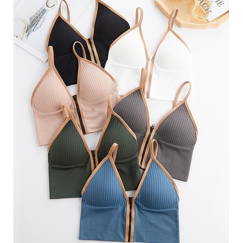 Zipper beauty back tube top sling vest girl yoga dance no steel ring sports babes underwear with chest pad chest wrap