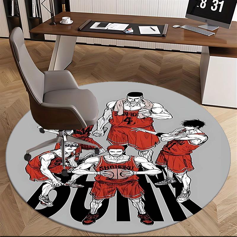 1pc Slam Dunk Basketball Team Round Carpet - Anime Design Chair Mat for Office, Home Decor, Gaming Room, All Seasons