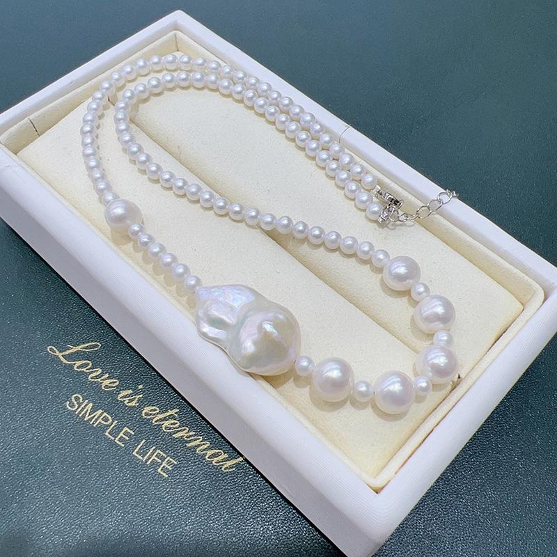 Iridescent Baroque Freshwater Pearl Necklace - Irregular Retro Design, European American Style